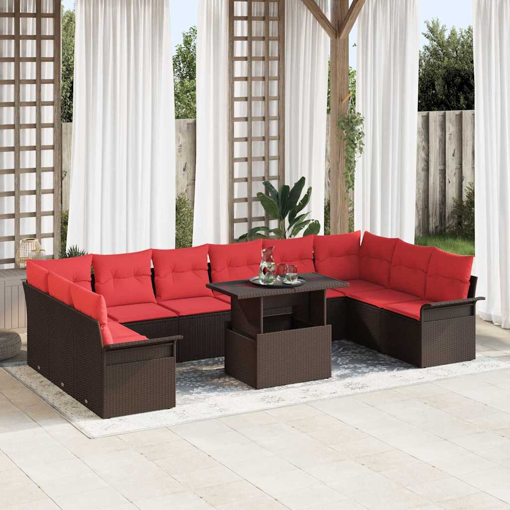 Havesofa Sæt 11 stk. Brun Poly Rattan