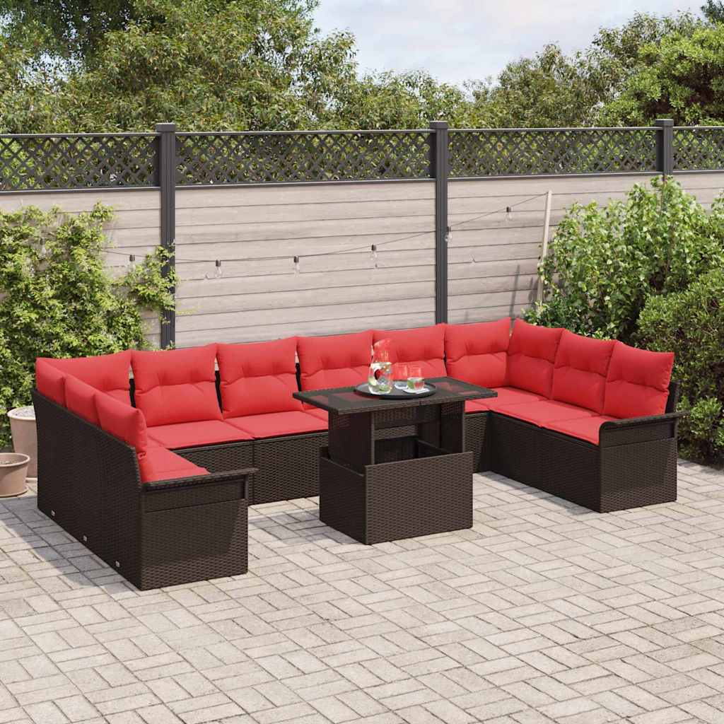 Havesofa Sæt 11 stk. Brun Poly Rattan