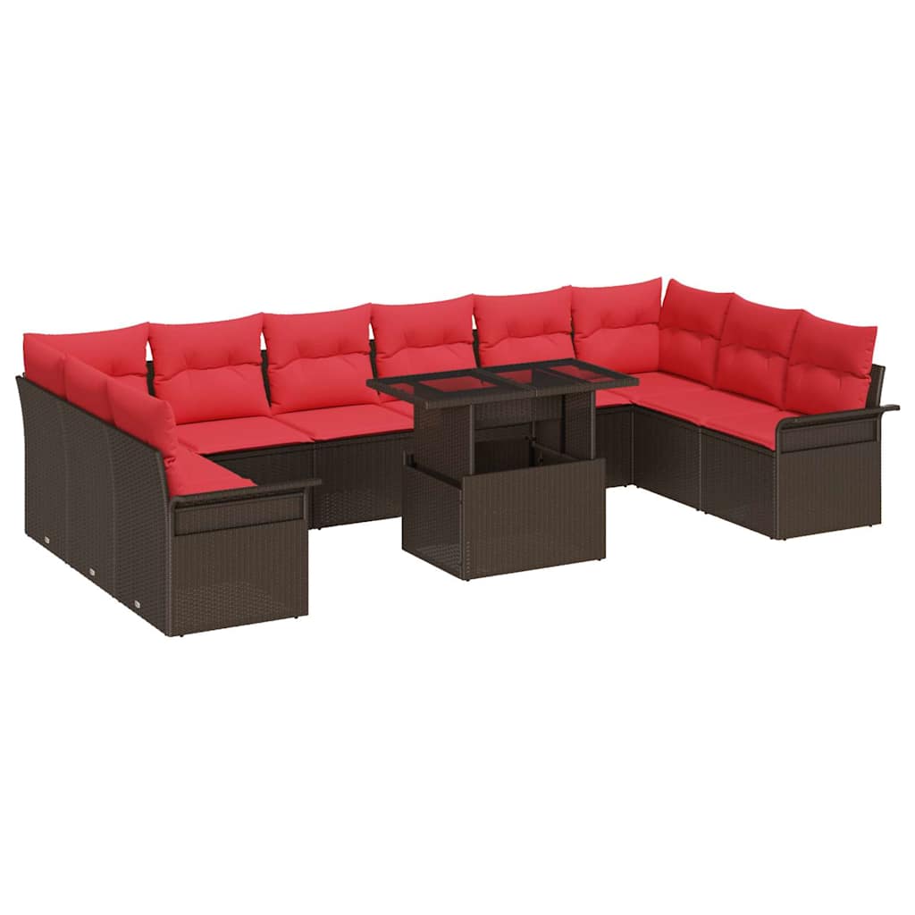 Havesofa Sæt 11 stk. Brun Poly Rattan