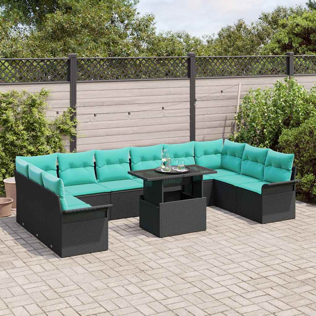 Havesofa Sæt 11 stk. Sort Poly Rattan