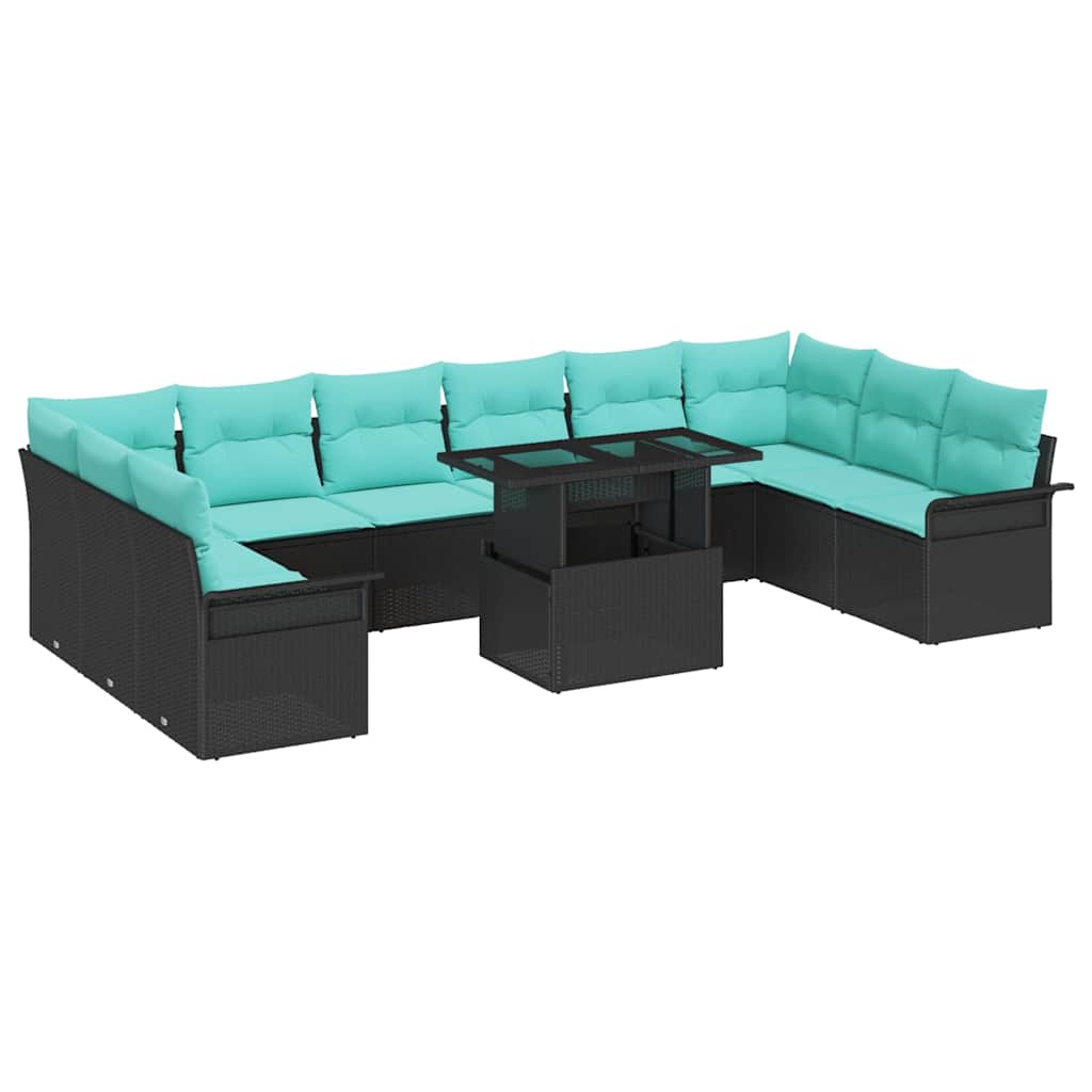 Havesofa Sæt 11 stk. Sort Poly Rattan