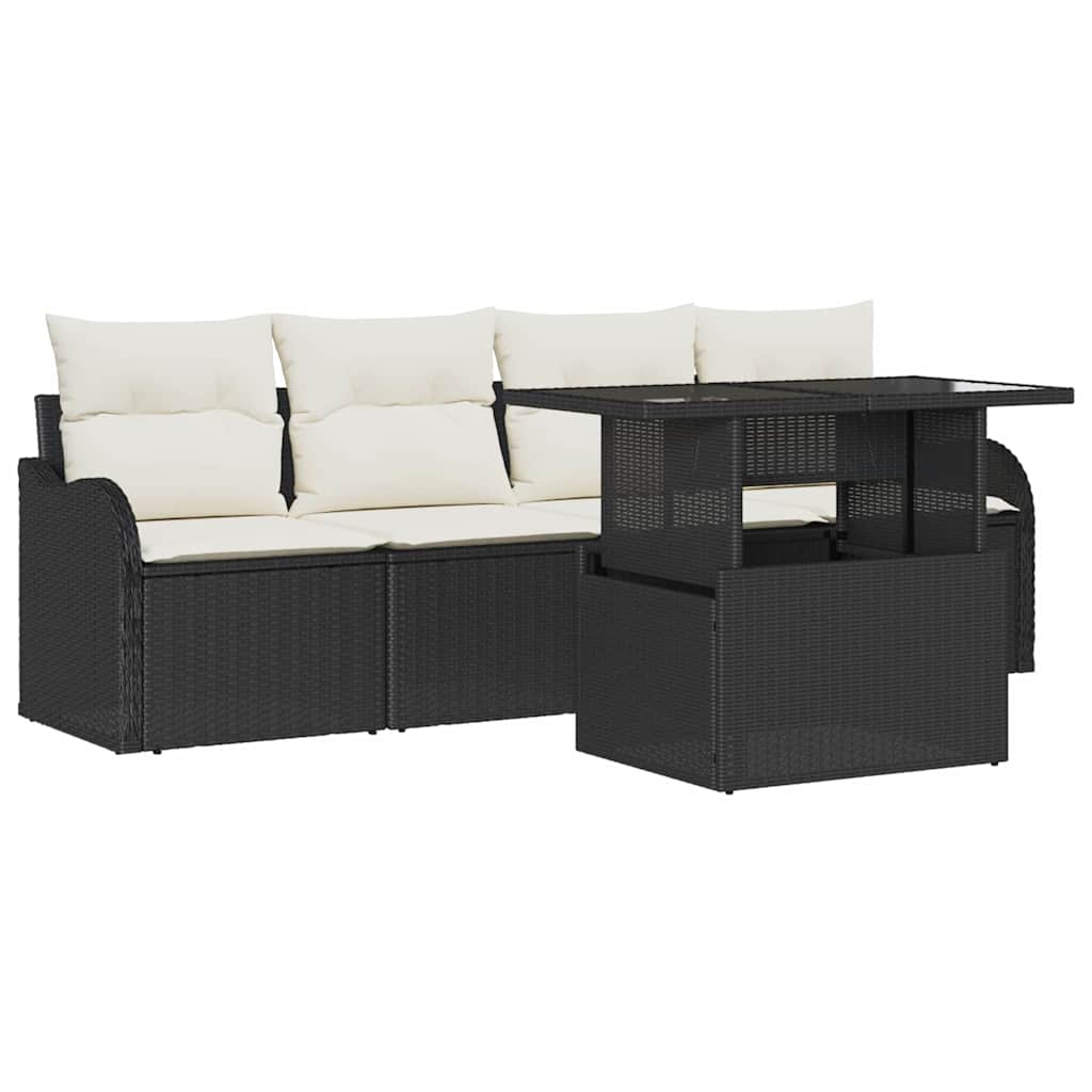 Havesofa Sæt 5 stk. 4-Antal sæder Sort Poly Rattan