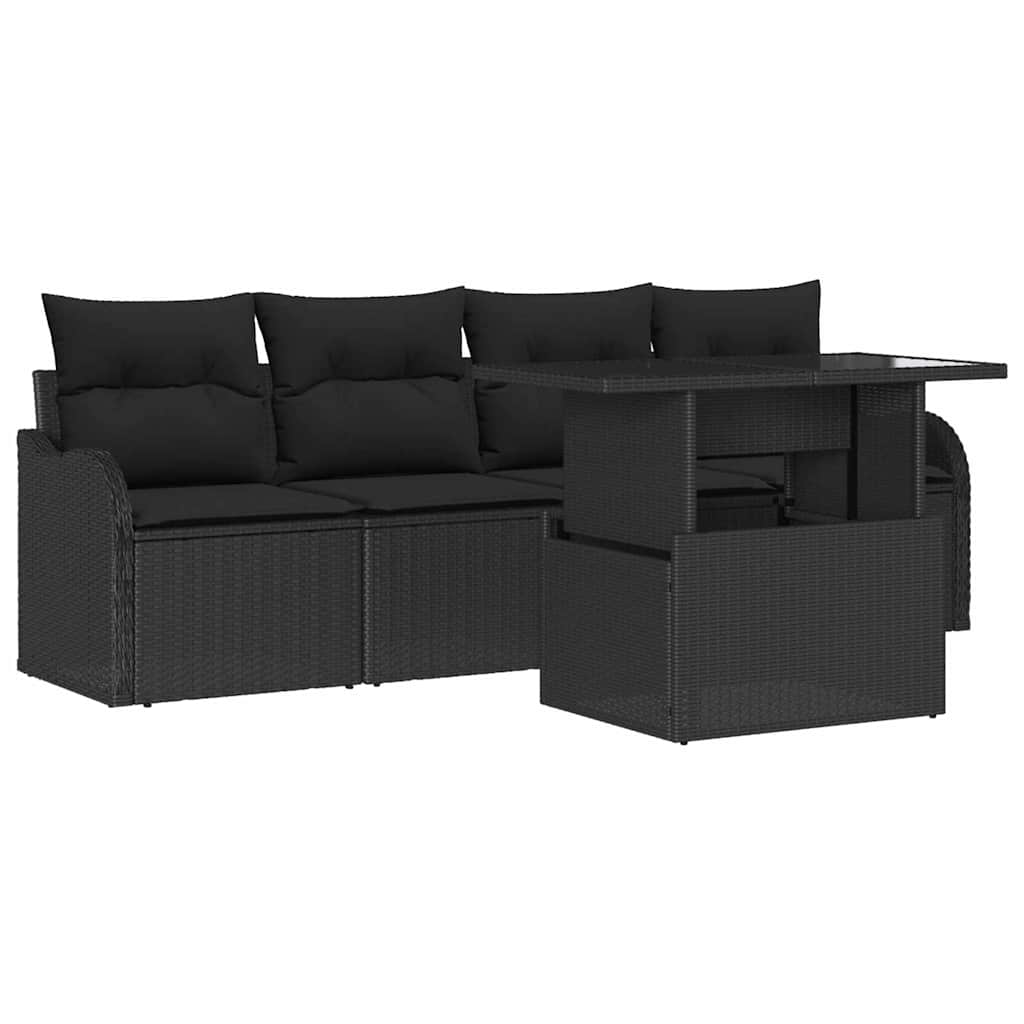 Havesofa Sæt 5 stk. 4-Antal sæder Sort Poly Rattan