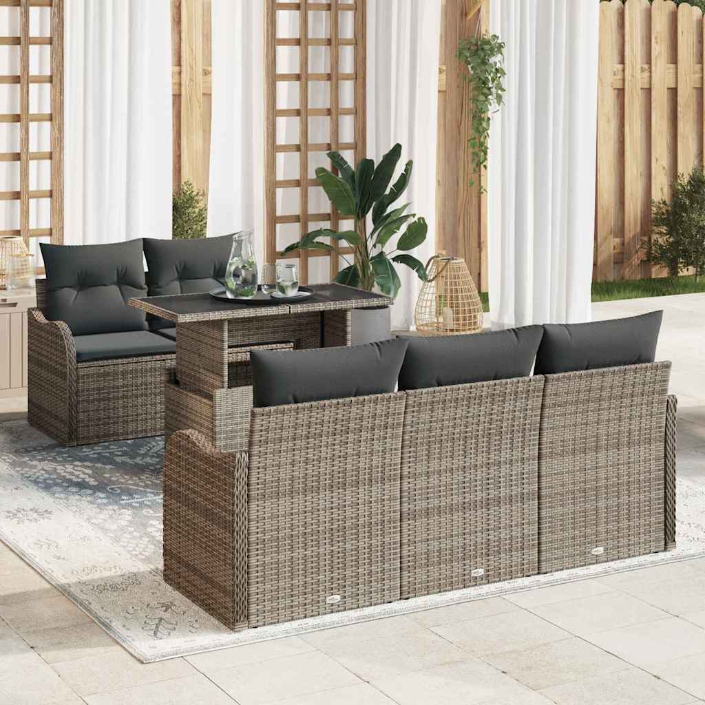 Havesofa Sæt 6 stk. Grå Poly Rattan