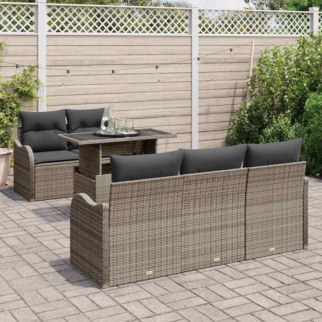 Havesofa Sæt 6 stk. Grå Poly Rattan