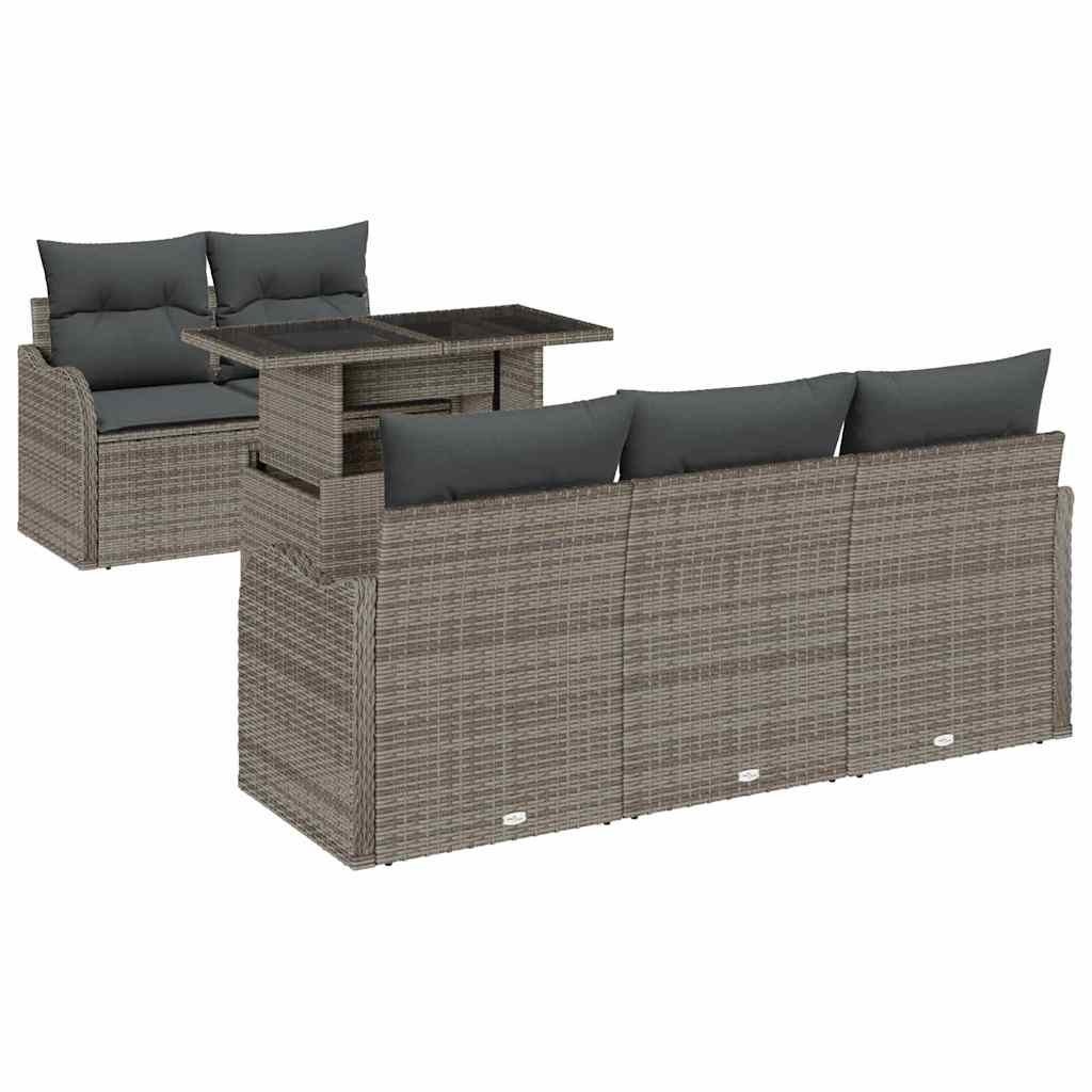 Havesofa Sæt 6 stk. Grå Poly Rattan