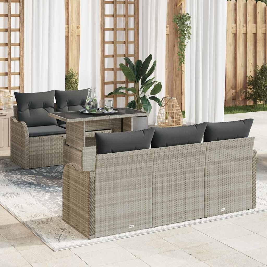 Havesofa Sæt 6 stk. Lysegrå Poly Rattan