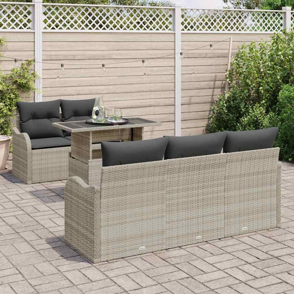 Havesofa Sæt 6 stk. Lysegrå Poly Rattan