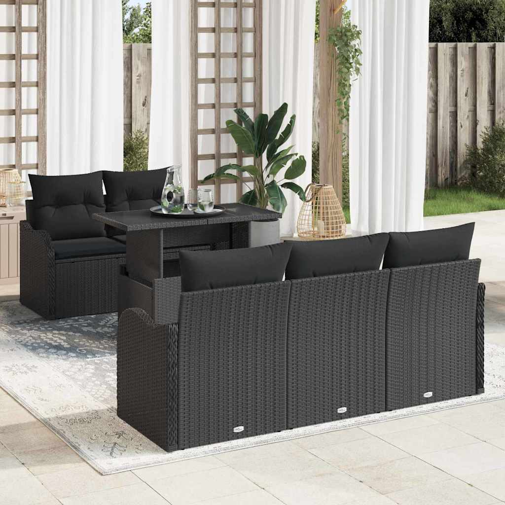 Havesofa Sæt 6 stk. Sort Poly Rattan