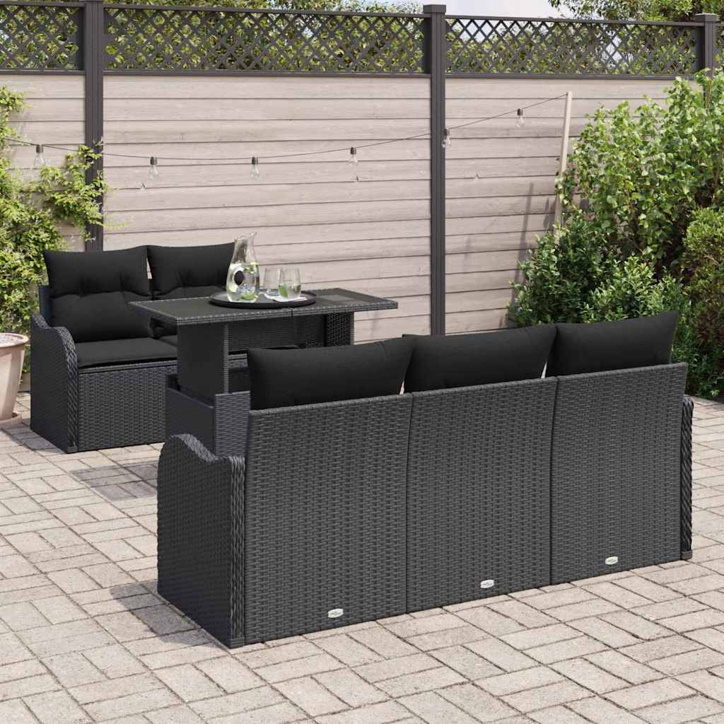 Havesofa Sæt 6 stk. Sort Poly Rattan