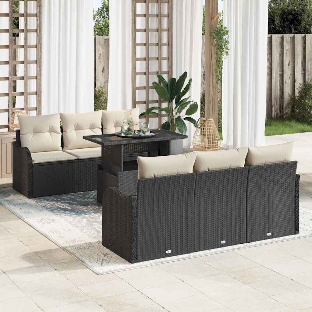 Havesofa Sæt 7 stk. 6-Antal sæder Sort Poly Rattan