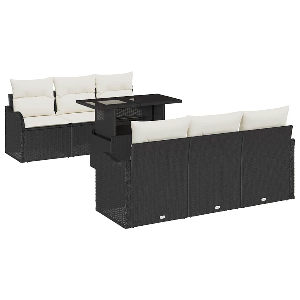 Havesofa Sæt 7 stk. 6-Antal sæder Sort Poly Rattan