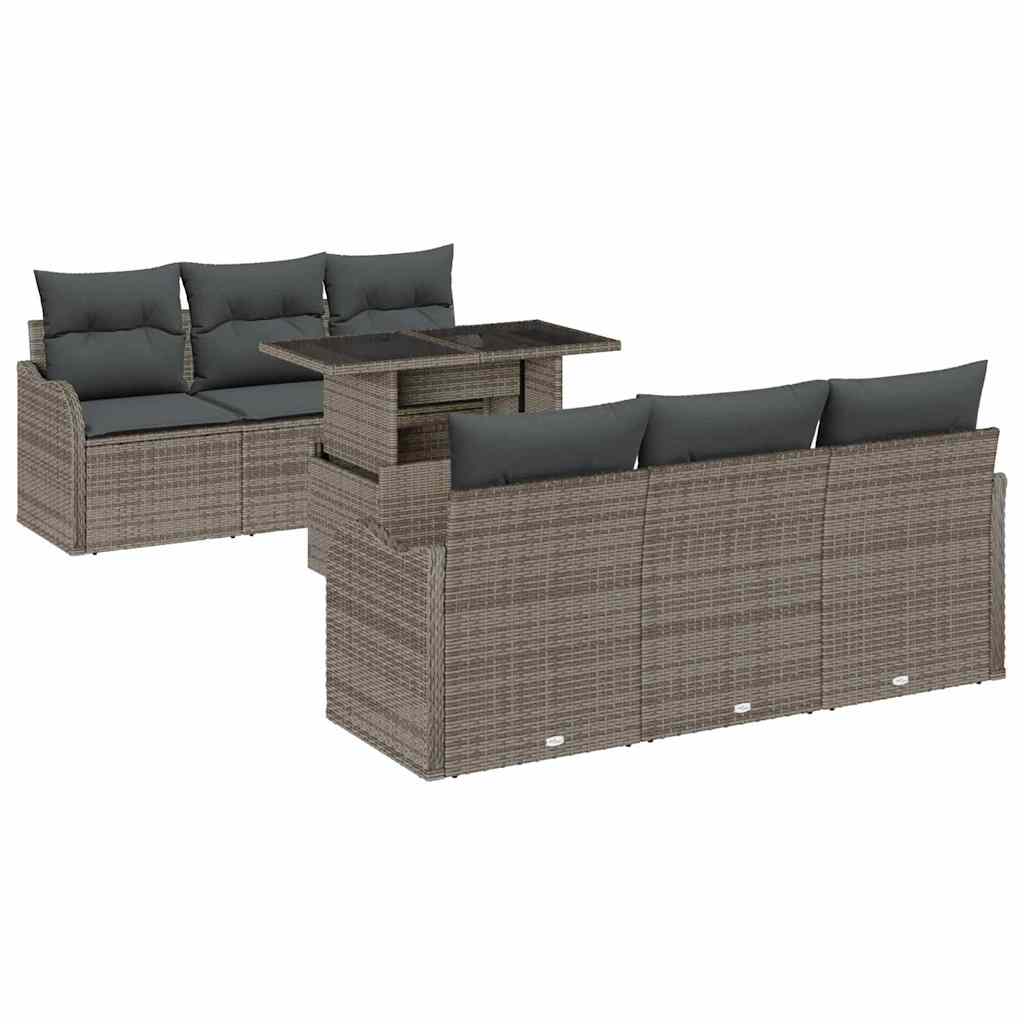 Havesofa Sæt 7 stk. 6-Antal sæder Grå Poly Rattan