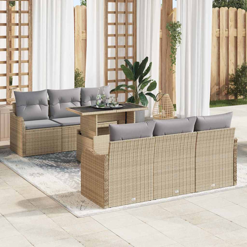 Havesofa Sæt 7 stk. 6-Antal sæder Beige Poly Rattan