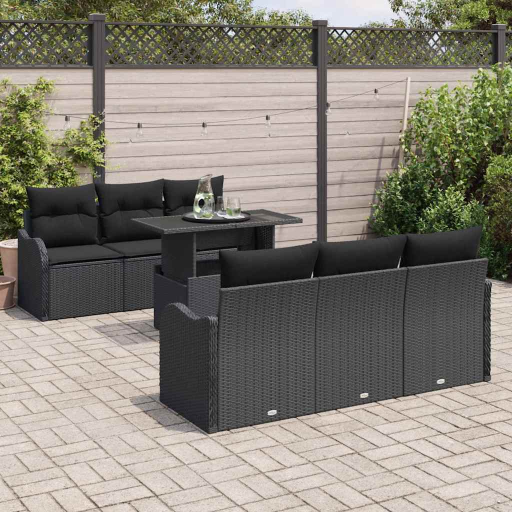 Havesofa Sæt 7 stk. 6-Antal sæder Sort Poly Rattan