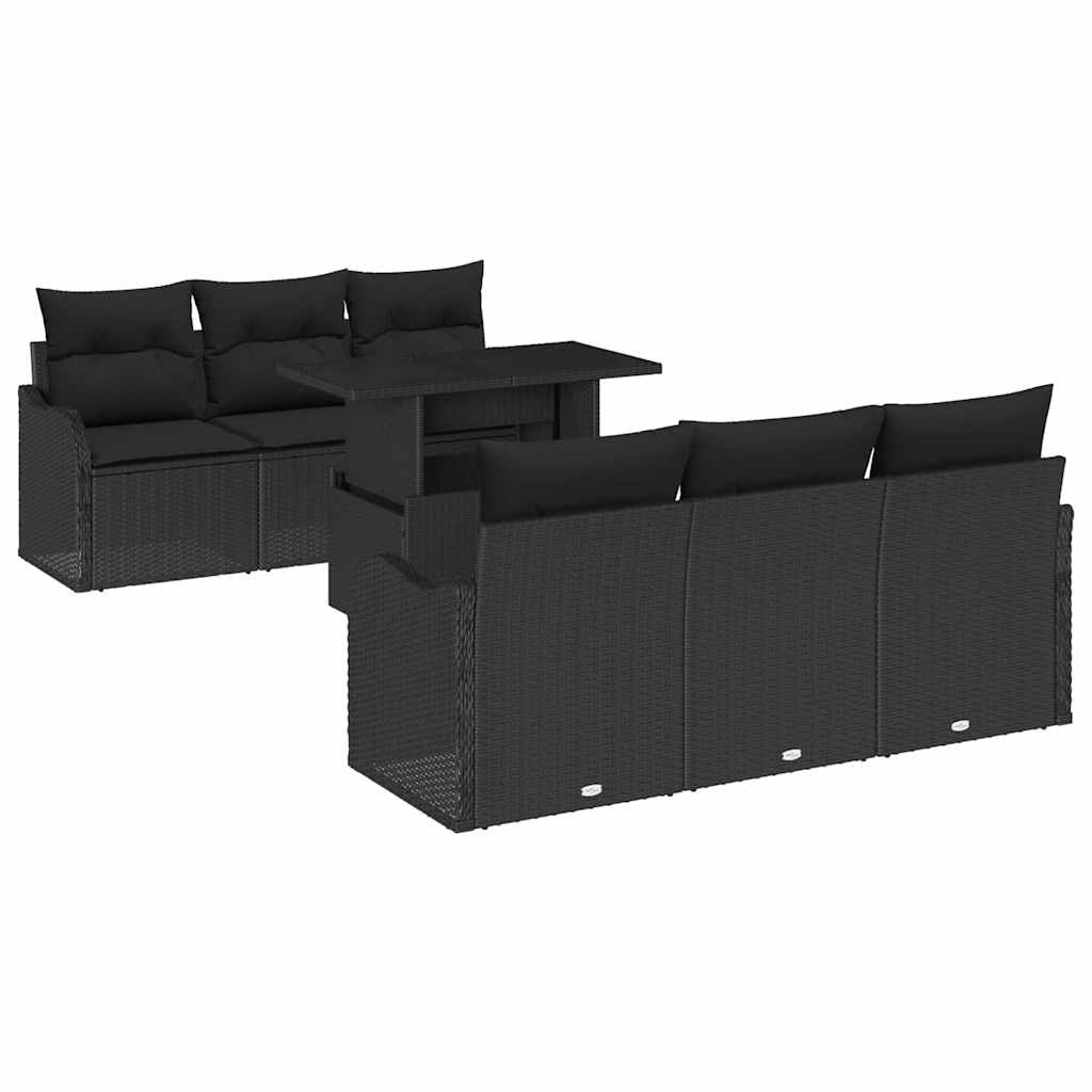 Havesofa Sæt 7 stk. 6-Antal sæder Sort Poly Rattan