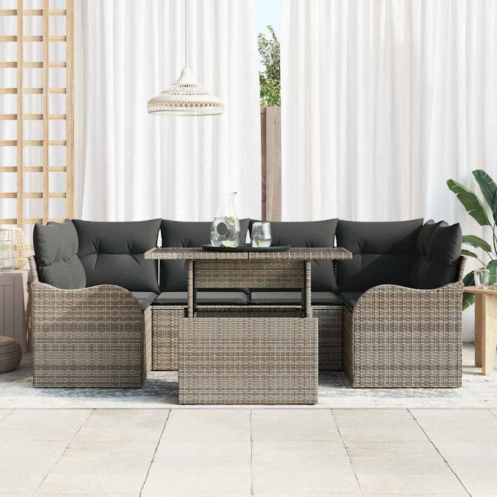 Havesofa Sæt 7 stk. 6-Antal sæder Grå Poly Rattan