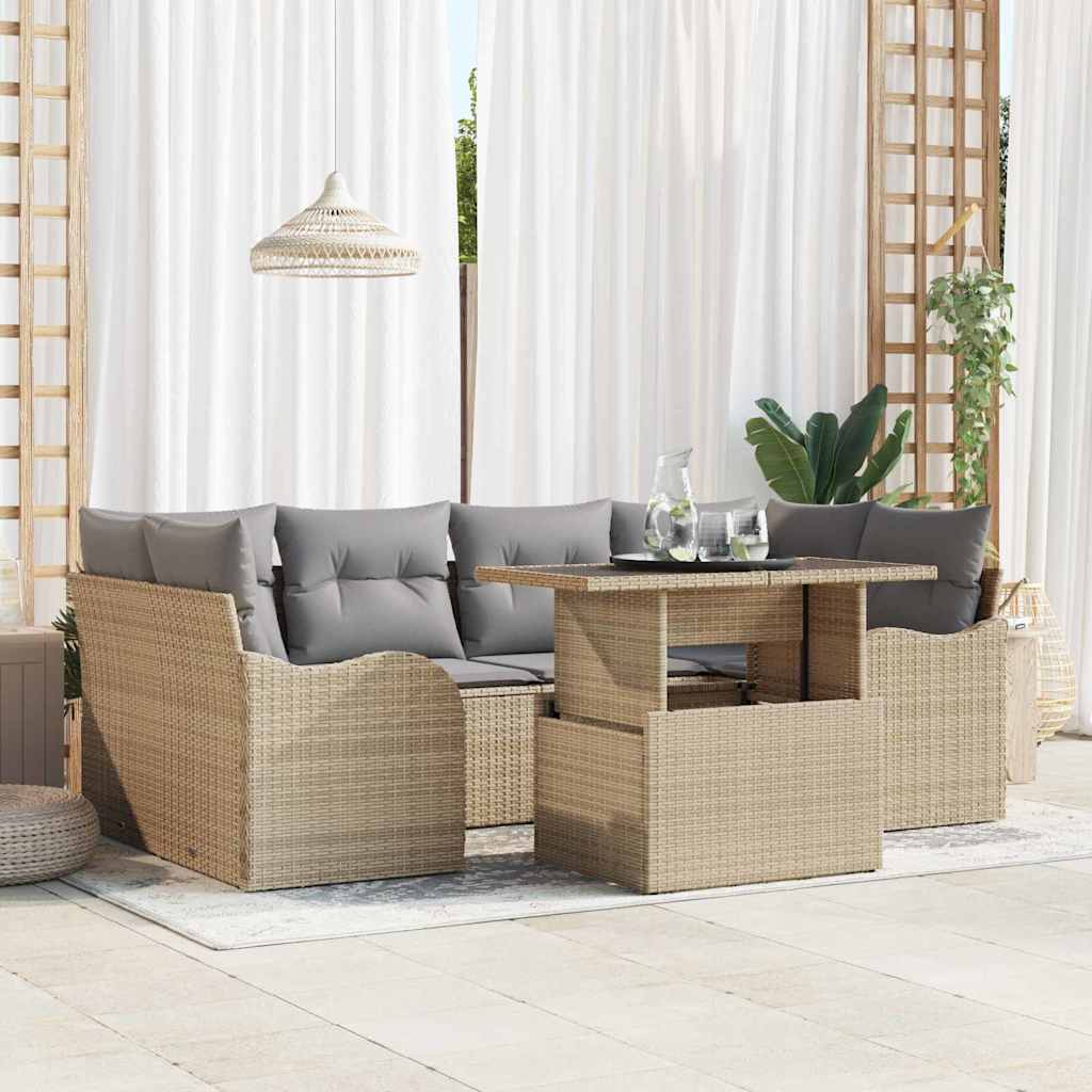 Havesofa Sæt 7 stk. 6-Antal sæder Beige Poly Rattan