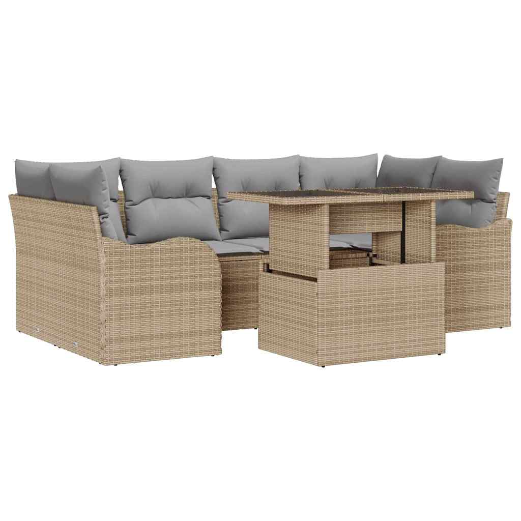 Havesofa Sæt 7 stk. 6-Antal sæder Beige Poly Rattan
