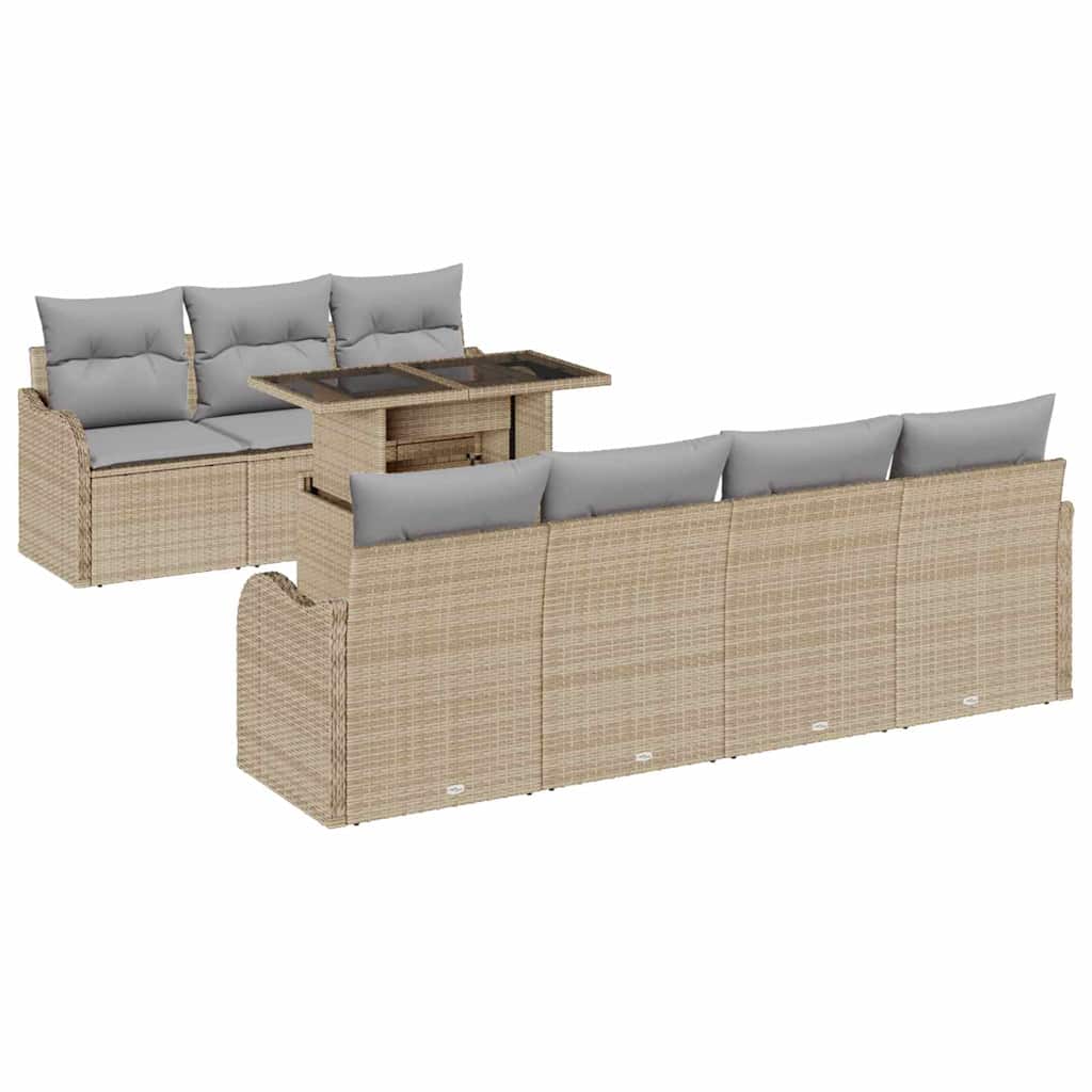 Havesofa Sæt 8 stk. 7-Antal sæder Beige Poly Rattan