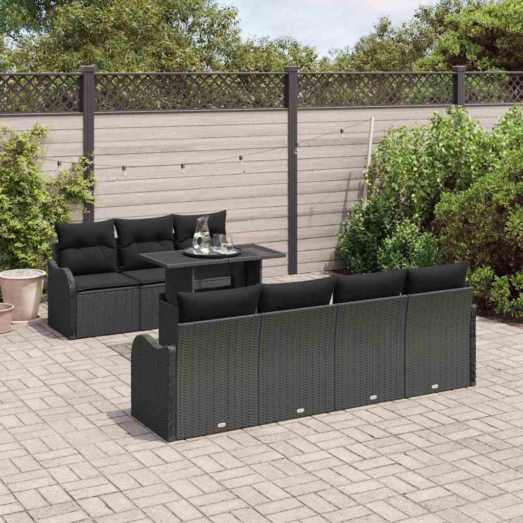 Havesofa Sæt 8 stk. 7-Antal sæder Sort Poly Rattan
