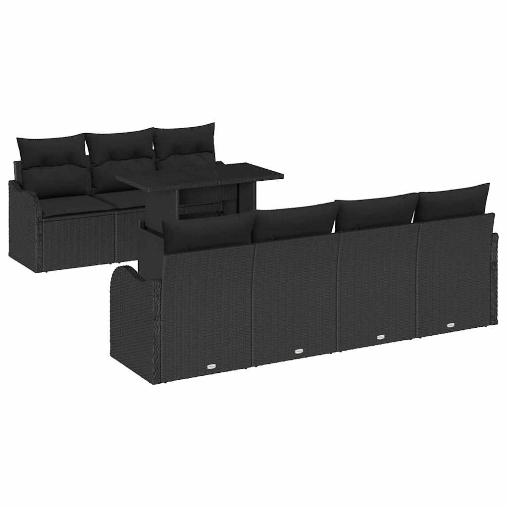 Havesofa Sæt 8 stk. 7-Antal sæder Sort Poly Rattan