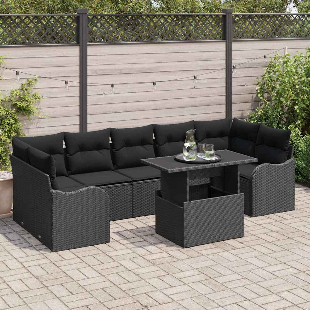 Havesofa Sæt 8 stk. 7-Antal sæder Sort Poly Rattan