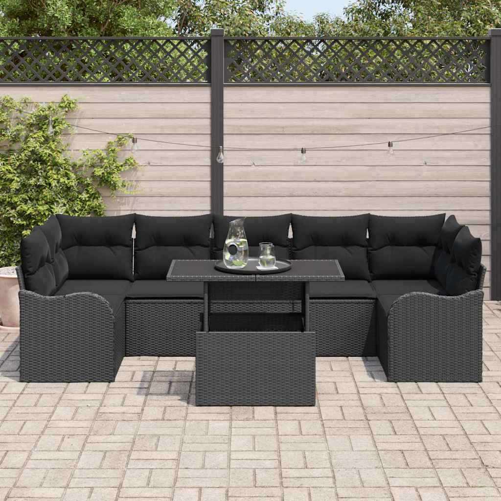 Havesofa Sæt 8 stk. 7-Antal sæder Sort Poly Rattan