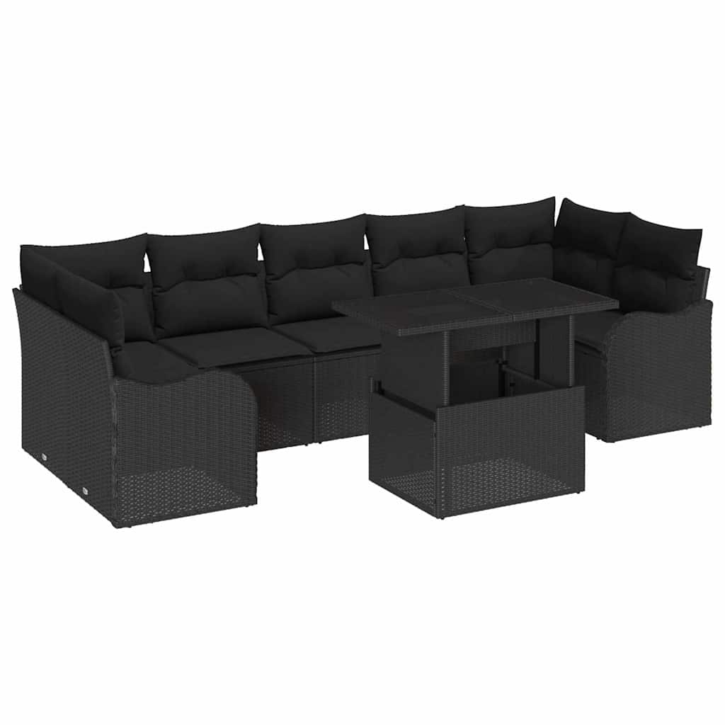 Havesofa Sæt 8 stk. 7-Antal sæder Sort Poly Rattan