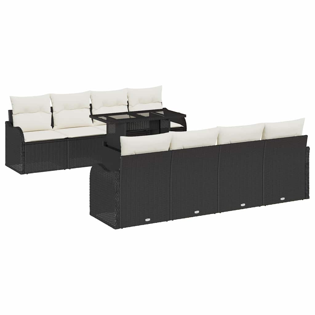 Havesofa Sæt 9 stk. 8-Antal sæder Sort Poly Rattan