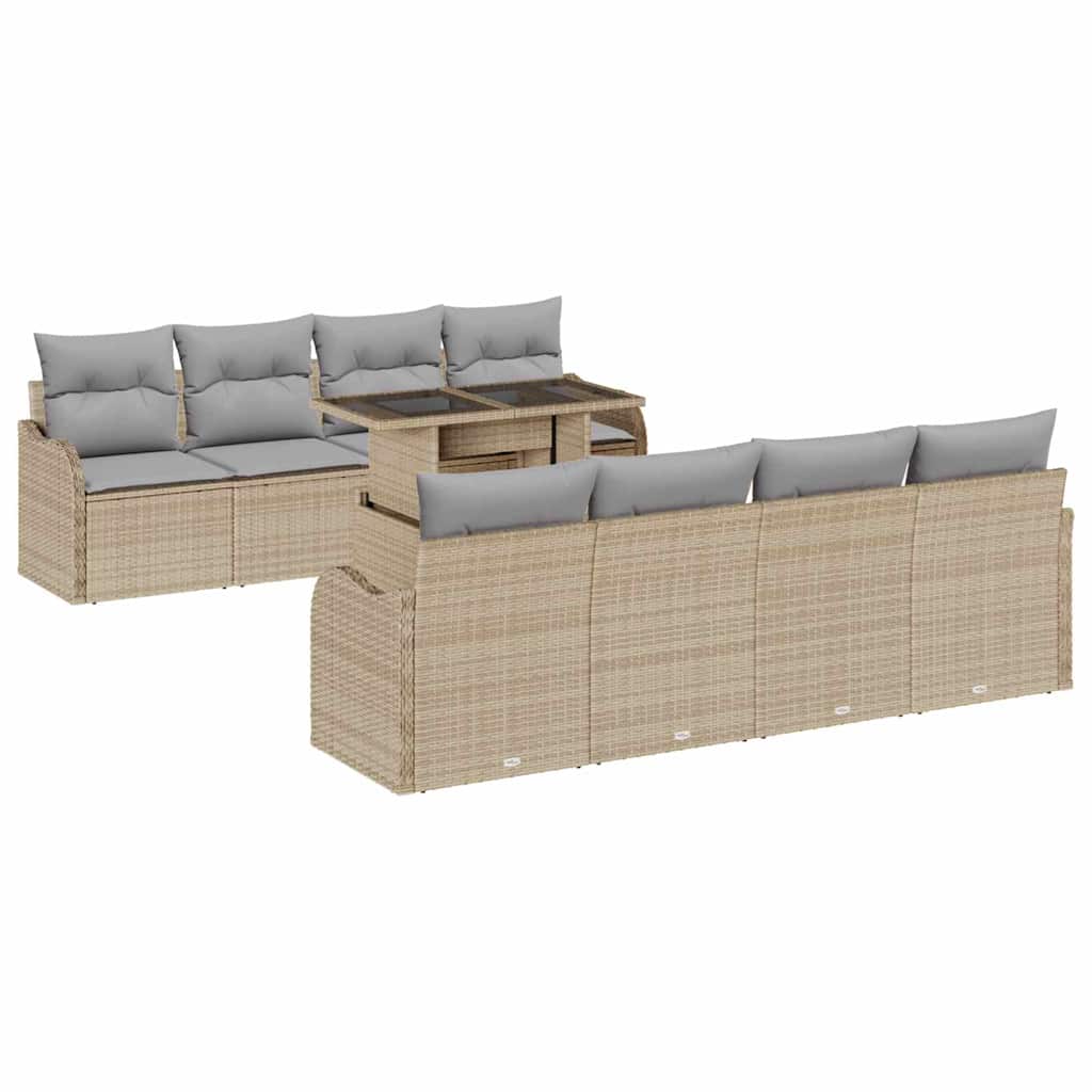 Havesofa Sæt 9 stk. 8-Antal sæder Beige Poly Rattan