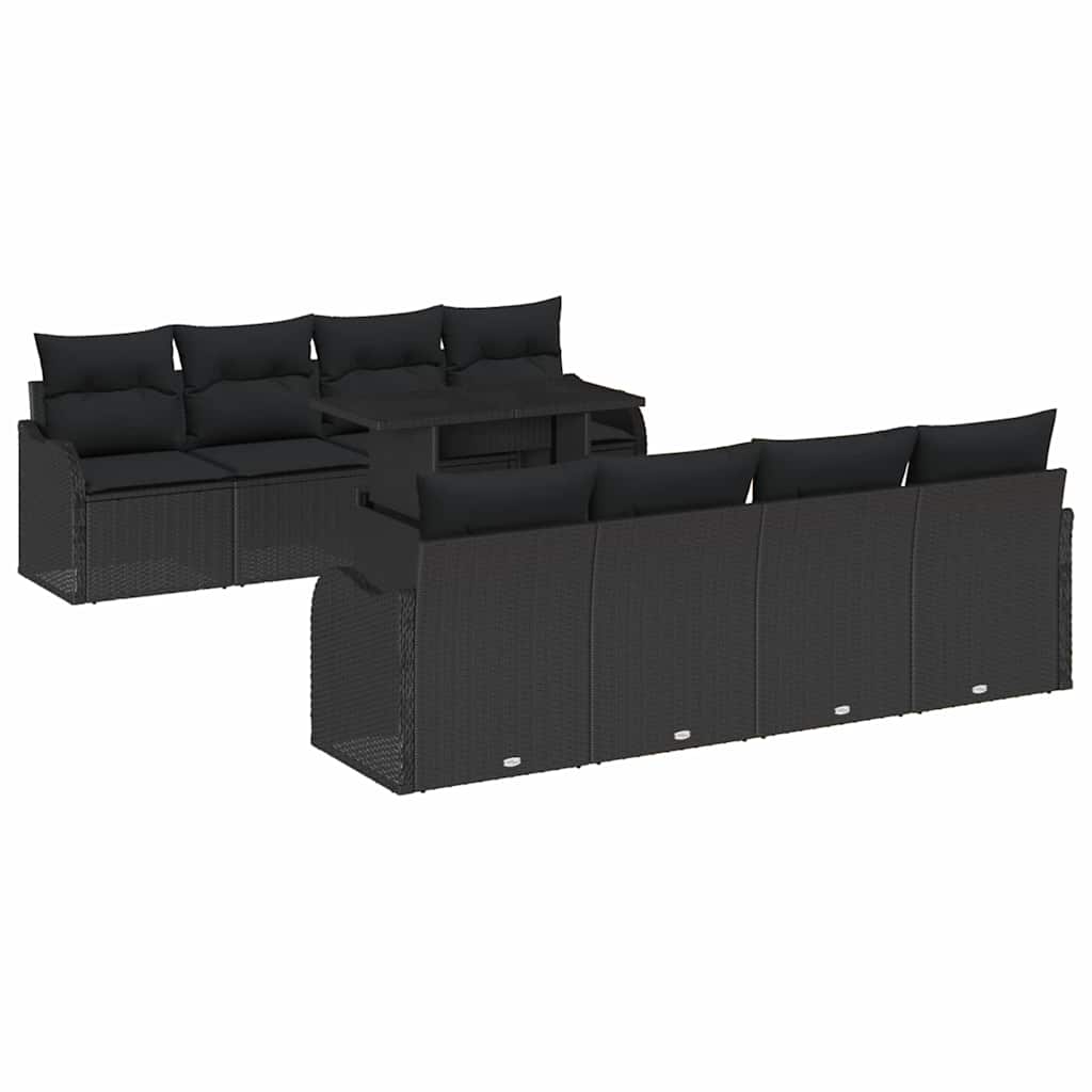Havesofa Sæt 9 stk. 8-Antal sæder Sort Poly Rattan