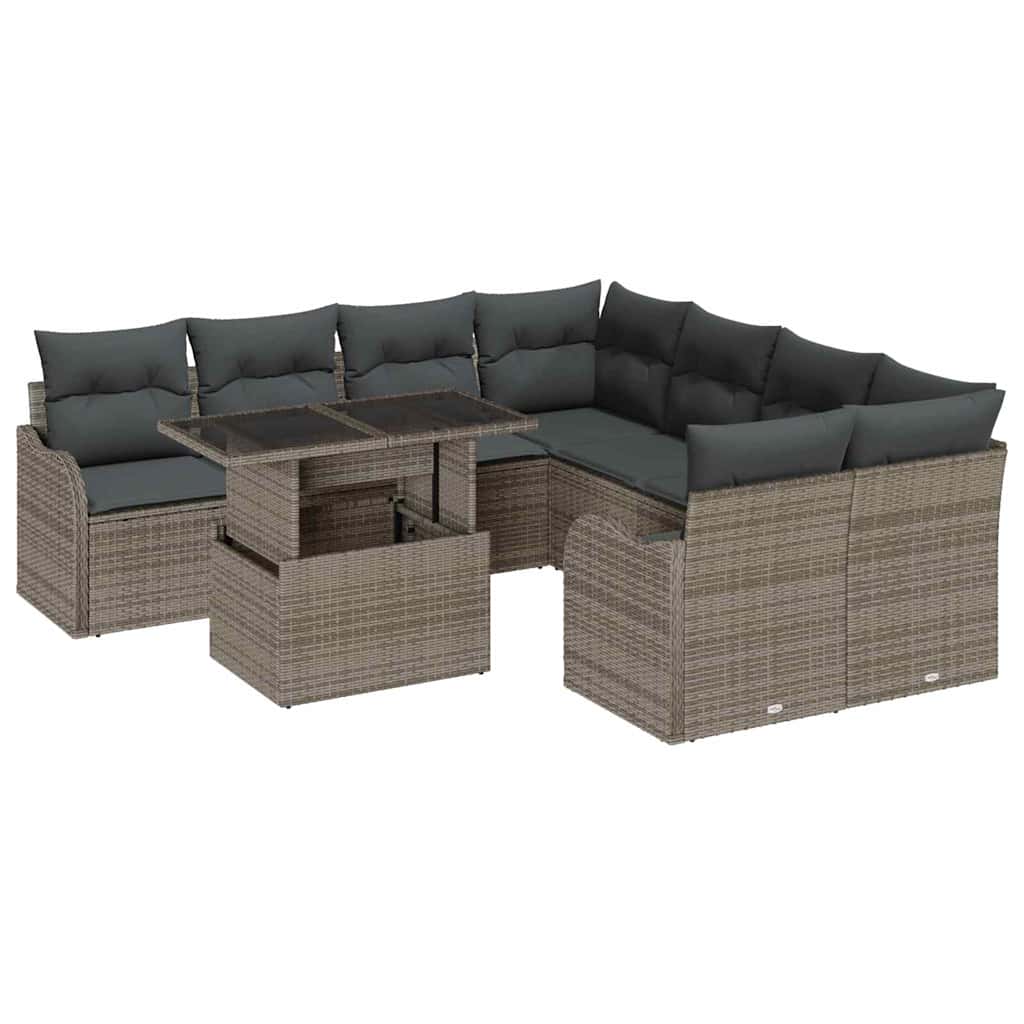 Havesofa Sæt 9 stk. 8-Antal sæder Grå Polyrattan