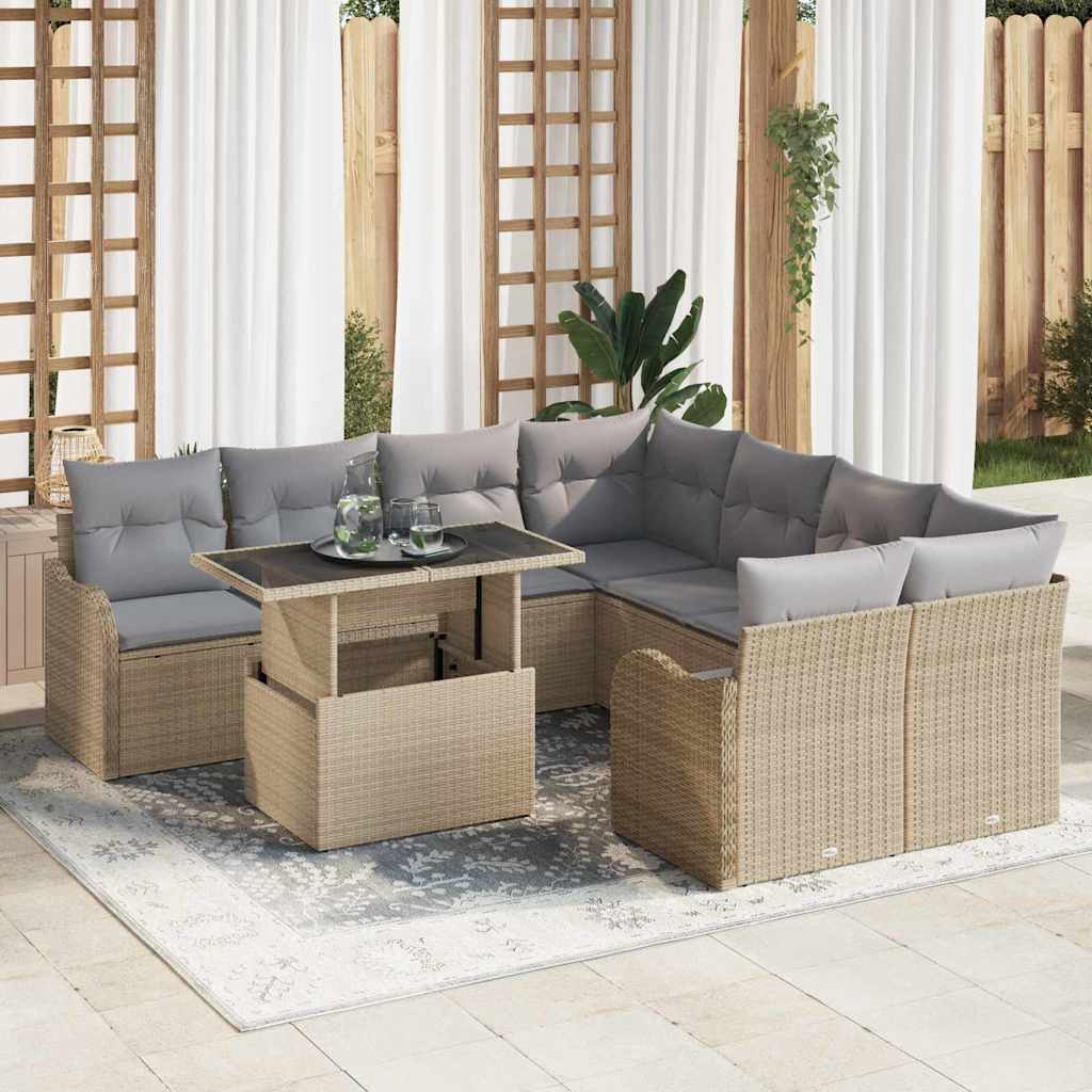Havesofa Sæt 9 stk. 8-Antal sæder Beige Polyrattan
