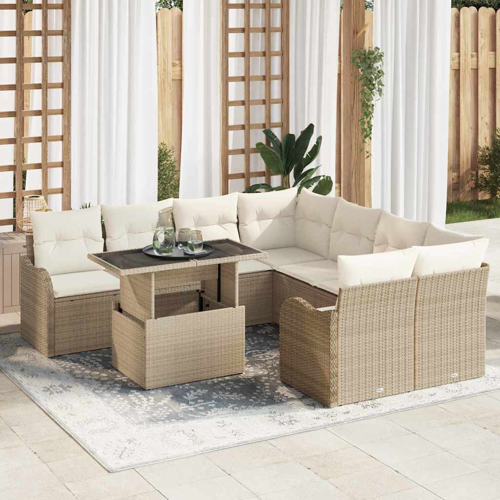 Havesofa Sæt 9 stk. 8-Antal sæder Beige Polyrattan