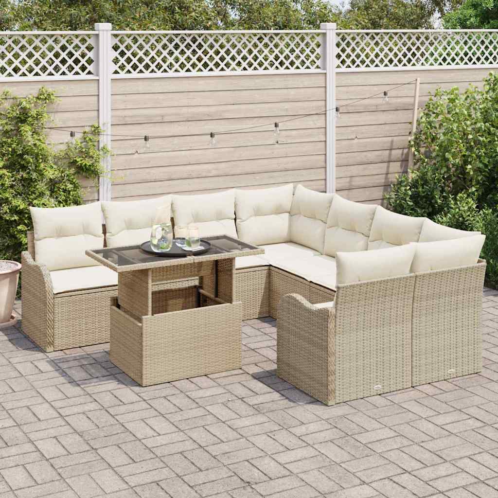 Havesofa Sæt 9 stk. 8-Antal sæder Beige Polyrattan