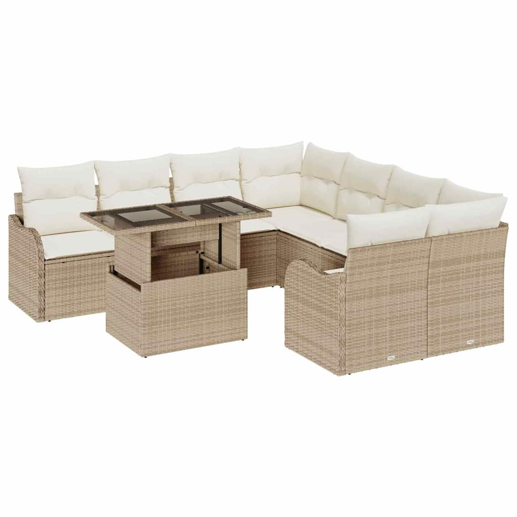 Havesofa Sæt 9 stk. 8-Antal sæder Beige Polyrattan