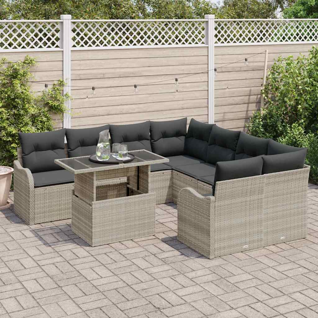 Havesofa Sæt 9 stk. 8-Antal sæder Lysegrå Polyrattan