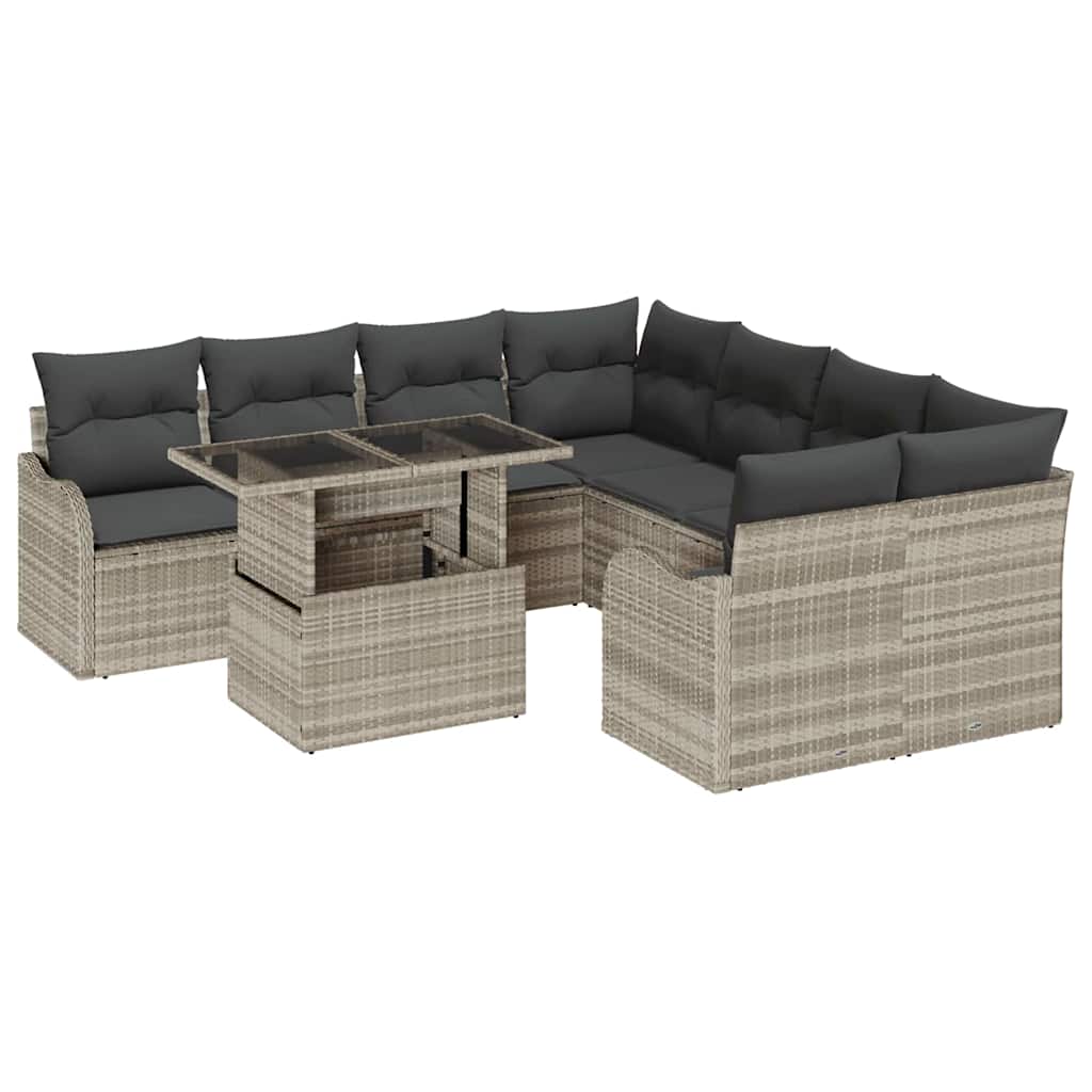 Havesofa Sæt 9 stk. 8-Antal sæder Lysegrå Polyrattan