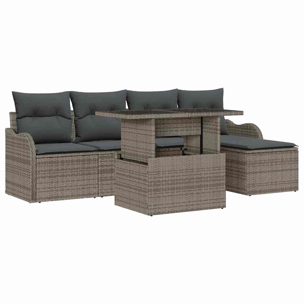 Havesofa Sæt 6 stk. Grå [Syntetisk]: Polyrattan