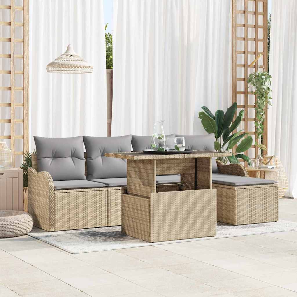 Havesofa Sæt 6 stk. Beige [Syntetisk]: Polyrattan