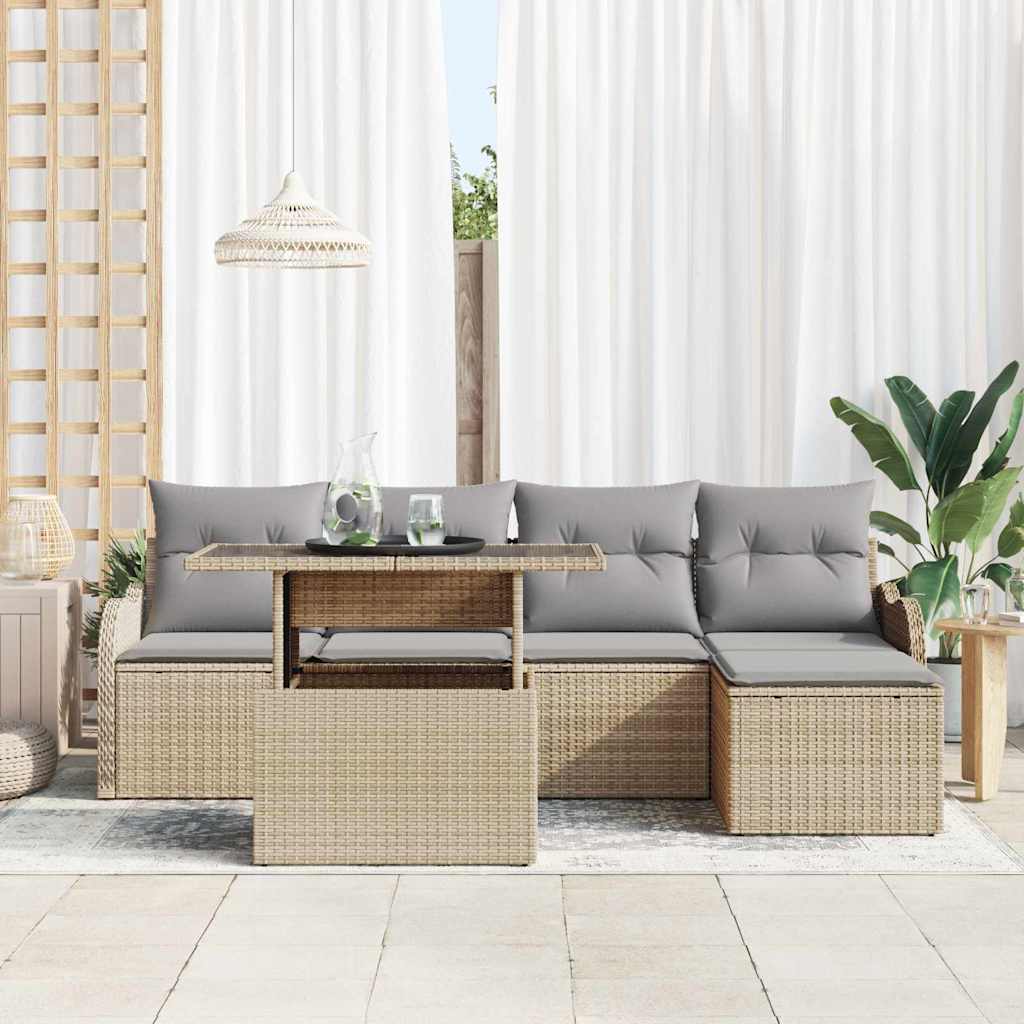 Havesofa Sæt 6 stk. Beige [Syntetisk]: Polyrattan