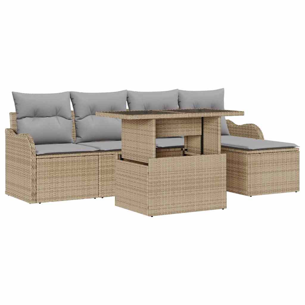 Havesofa Sæt 6 stk. Beige [Syntetisk]: Polyrattan