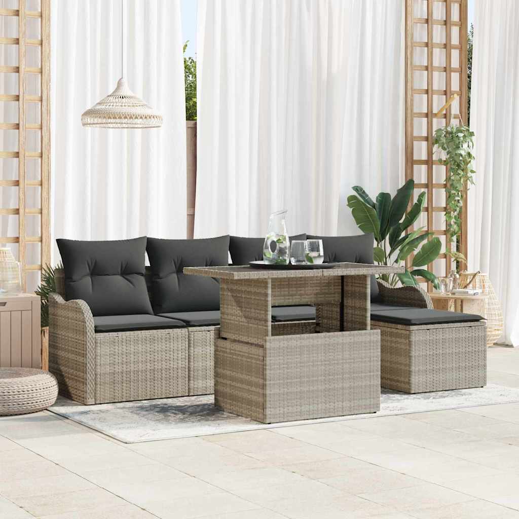 Havesofa Sæt 6 stk. Lysegrå [Syntetisk]: Polyrattan