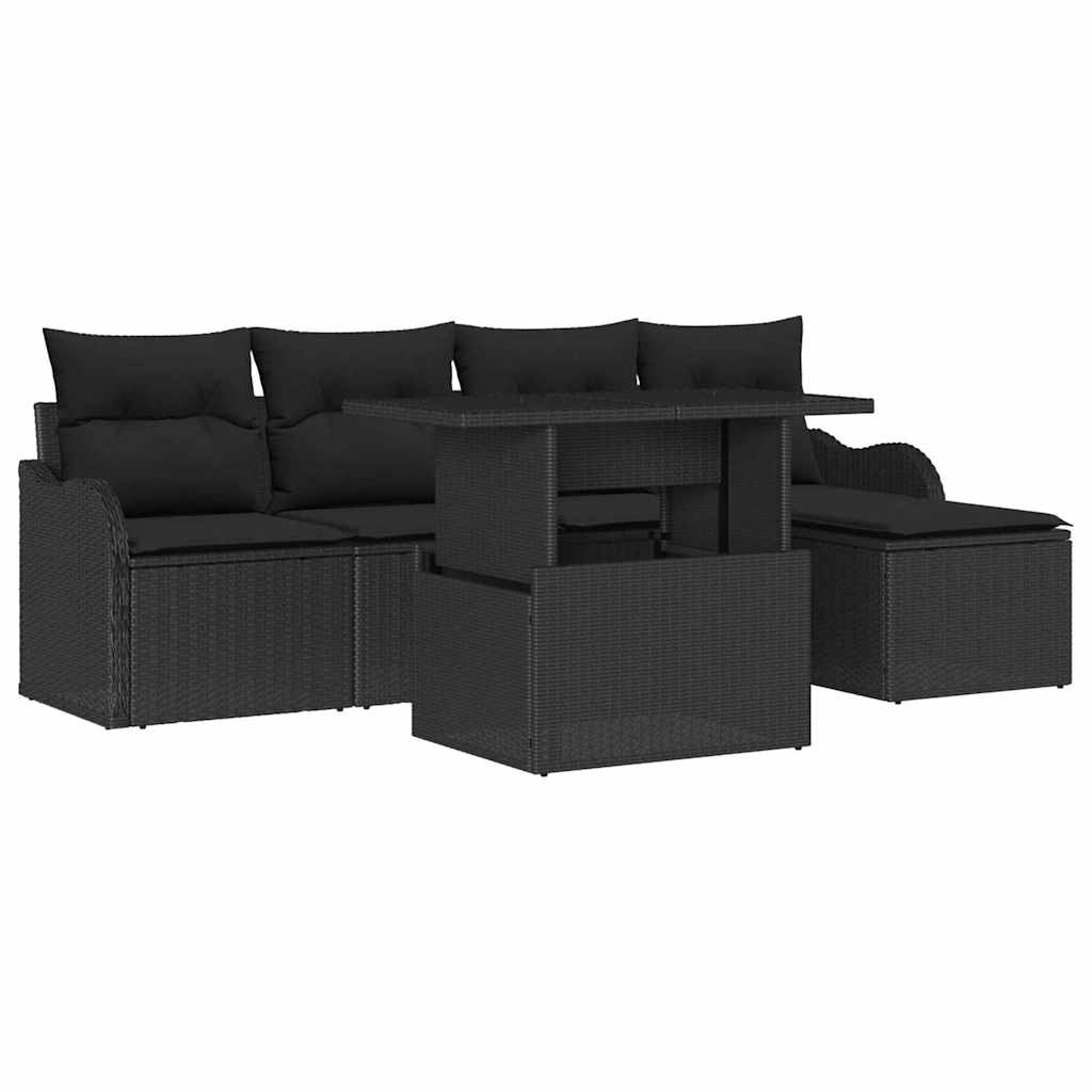 Havesofa Sæt 6 stk. Sort [Syntetisk]: Polyrattan