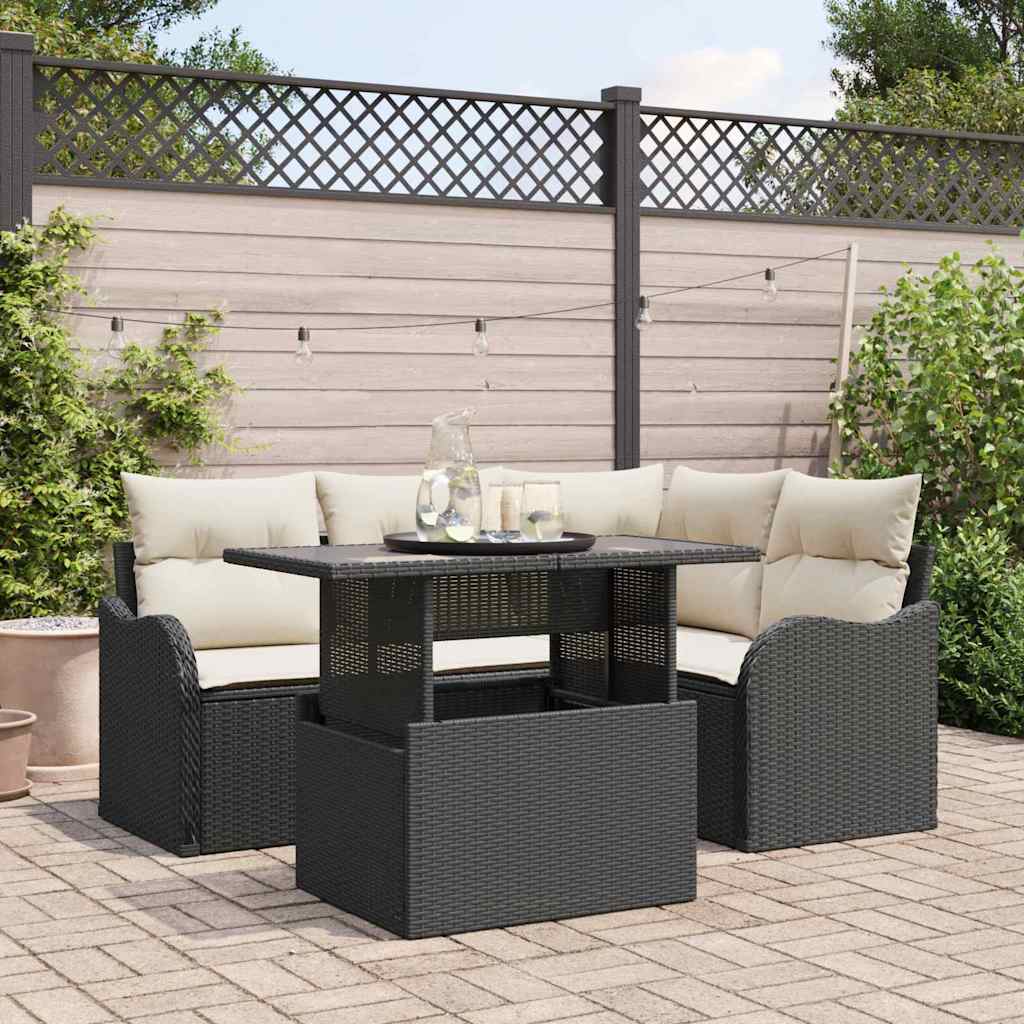 Havesofa Sæt 5 stk. Sort Poly Rattan