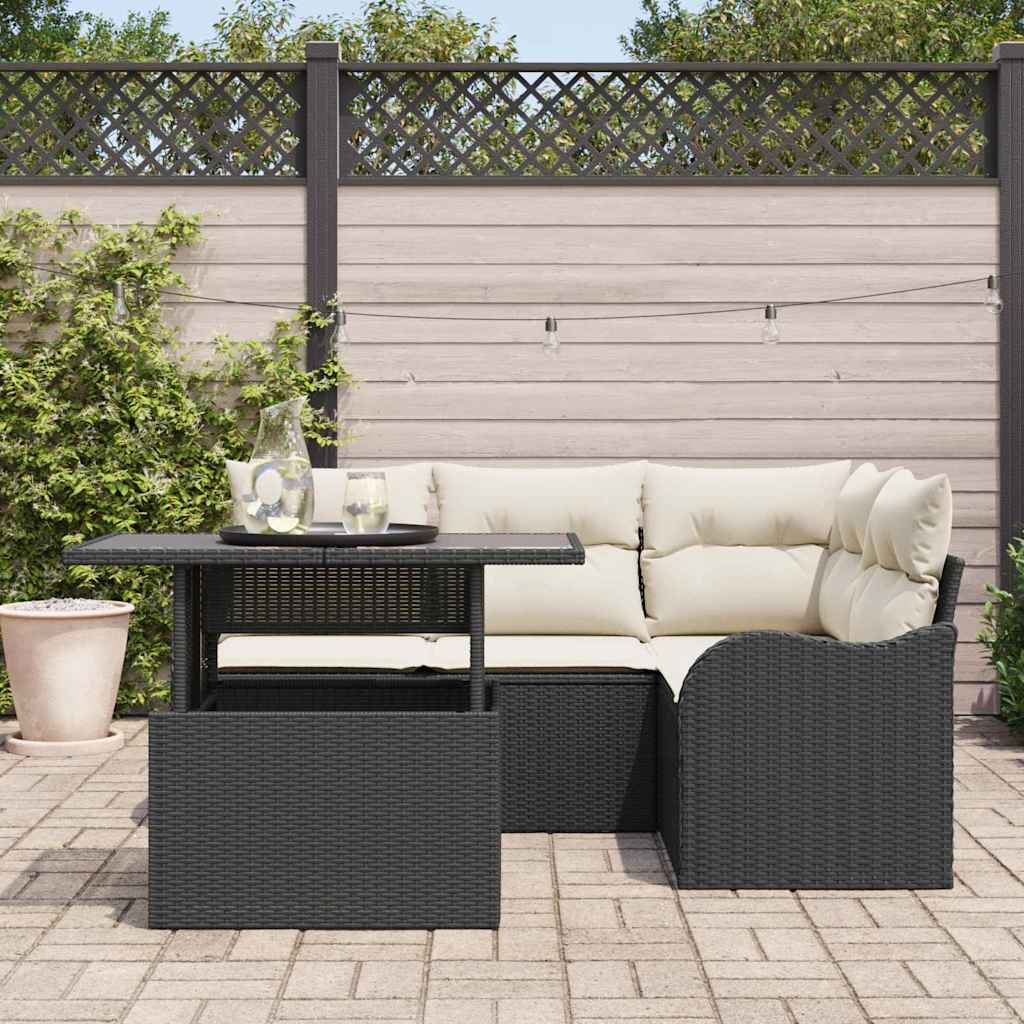Havesofa Sæt 5 stk. Sort Poly Rattan