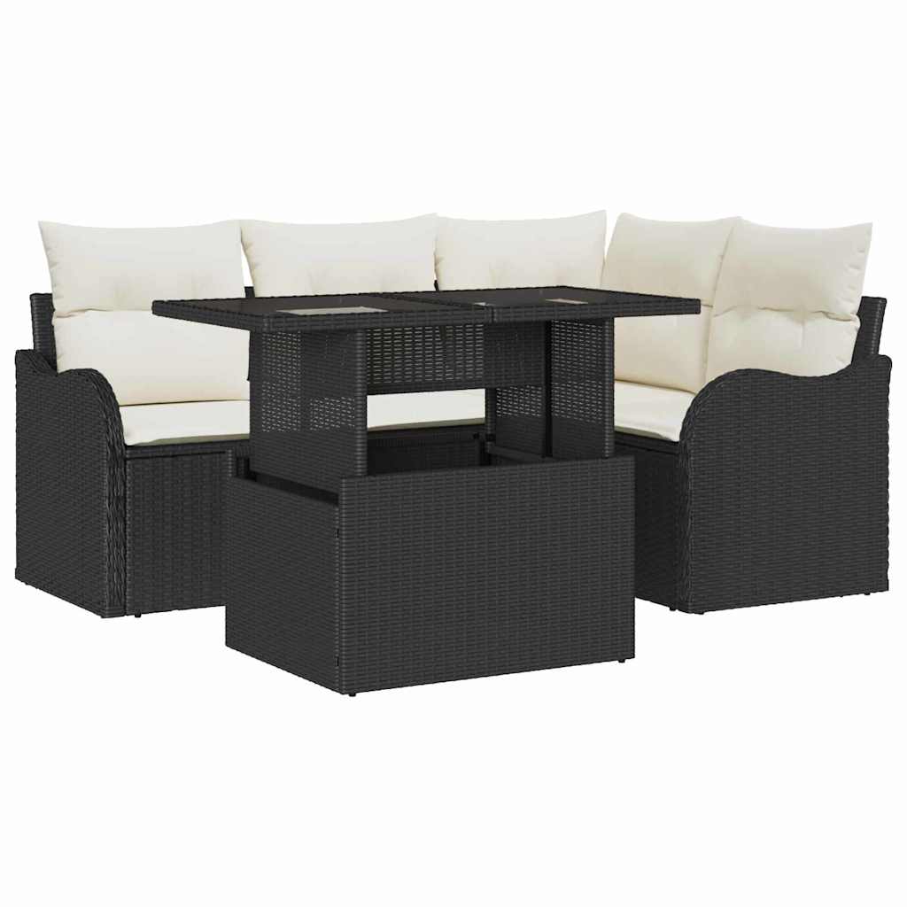 Havesofa Sæt 5 stk. Sort Poly Rattan