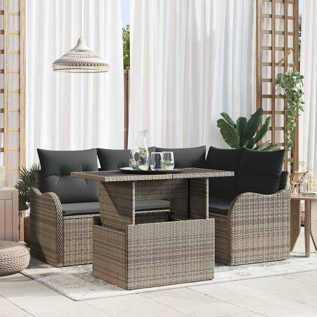 Havesofa Sæt 5 stk. Grå Poly Rattan