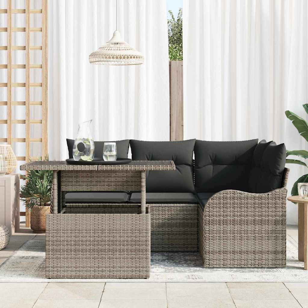 Havesofa Sæt 5 stk. Grå Poly Rattan